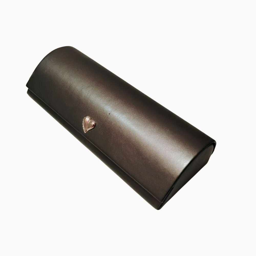 Carolee Grey Faux Leather Eyeglasses Case With Heart Detail & Magnetic Closure - Picture 1 of 10